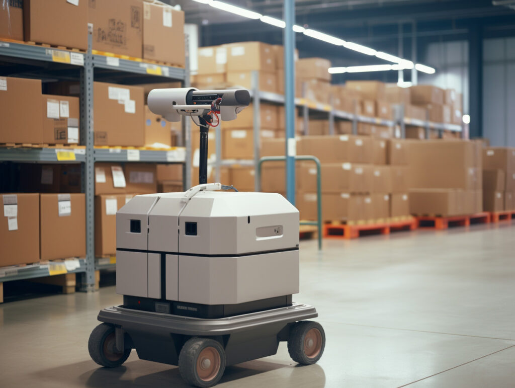 paper robot in print on demand facility finds items in shelves for automated delivery
