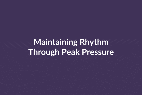 zensmart is showing A purple background with the text "Tracking Rhythm Through Peak Pressure" written in white, centered in the image. with print workflow automation