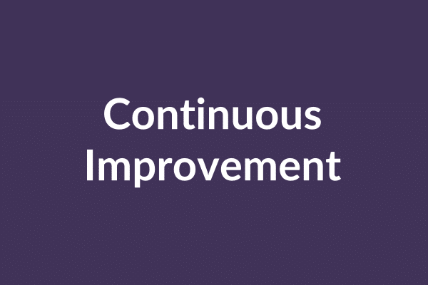 zensmart is showing The image displays the words "Continuous Improvement" in white text, skillfully centered on a purple background, utilizing an Auto Draft design. with print workflow automation