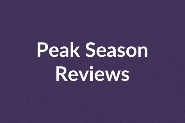 zensmart is showing A purple background with white text in the center reading "Peak Season Reviews, enhanced by our Automated Writing tool. with print workflow automation