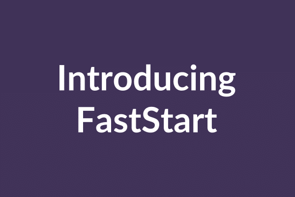zensmart is showing Text on a dark purple background reads "Introducing FastStart" in white font. with print workflow automation