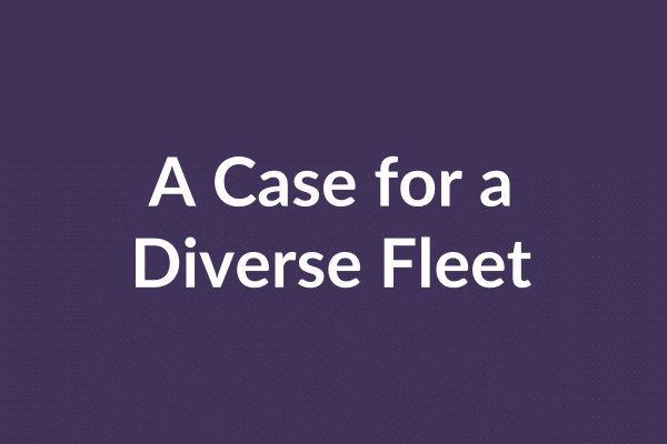 zensmart is showing White text on a purple background reads "A Case for a Diverse Fleet," with an animation showing icons of three different delivery vehicles—a van, box truck, and cargo bike—highlighting the benefits of a diverse fleet for modern printing logistics. with print workflow automation