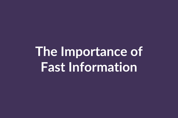 zensmart is showing White text on a purple background reads, "The Importance of Fast Information," highlighting how video can quickly deliver fast information when it matters most. with print workflow automation