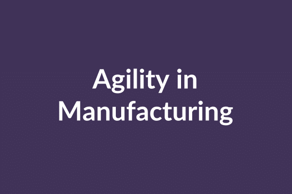 zensmart is showing White text on a purple background reads "Agility in Manufacturing." Four white circular icons illustrate how agility in manufacturing enhances efficiency, adaptability, collaboration, and technology around the central message. with print workflow automation