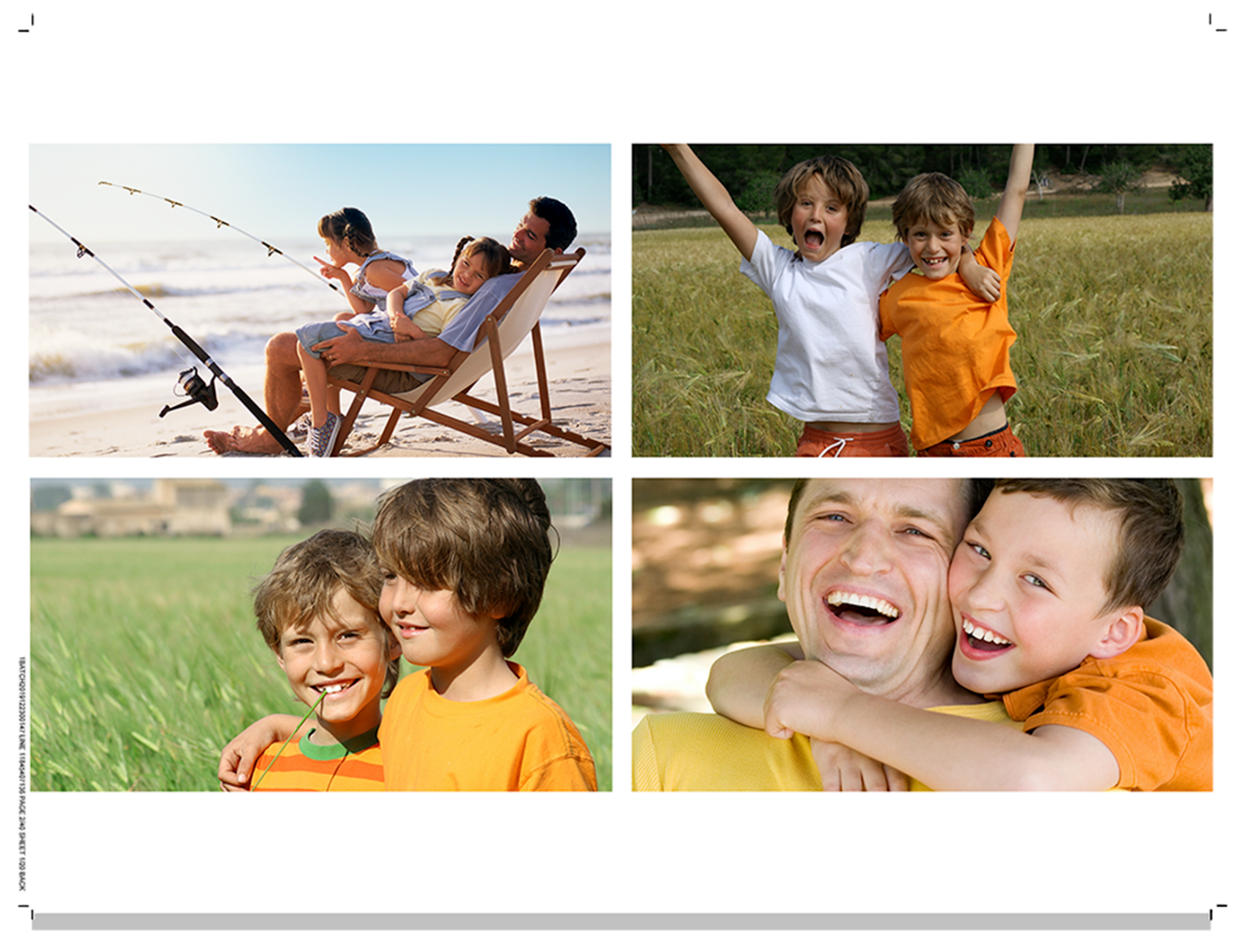 zensmart is showing A collage of four photos captures a father and son enjoying outdoor activities—fishing on the beach, playing in a field, embracing, and laughing together—perfect memories to showcase with Photo Products. with print workflow automation