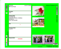 zensmart is showing A bright green shipping label with product and delivery details, featuring four smaller images: a red rose, a group of people with a dog, two people working in a garden, and a family standing together outside. with print workflow automation