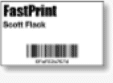 zensmart is showing A printed name tag with "FastPrint" in bold, "Scott Flack" underneath, and a barcode with the number "874546345474" below it. with print workflow automation