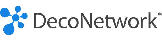 zensmart is showing DecoNetwork logo featuring blue interconnected nodes on the left and the text "DecoNetwork" in gray with a registered trademark symbol on the right. with print workflow automation