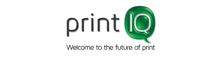 zensmart is showing Logo for "printIQ" with the "IQ" in a green speech bubble, and the tagline “Welcome to the future of print” below on a light background—perfect for innovative commercial printing services. with print workflow automation