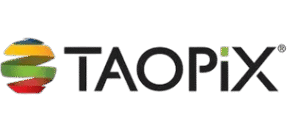 zensmart is showing Taopix logo featuring a colorful, layered spherical icon to the left of the company name “TAOPiX” in bold, black uppercase letters on a light background. with print workflow automation