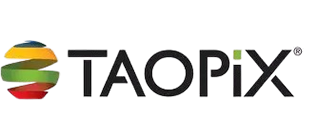 zensmart is showing Taopix logo featuring a colorful, layered spherical icon to the left of the company name “TAOPiX” in bold, black uppercase letters on a light background. with print workflow automation