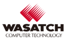 zensmart is showing Logo for Wasatch Computer Technology featuring two overlapping red diamond shapes above the bold black text "Wasatch" and smaller gray text "Computer Technology" below, representing innovation in DTF production automation software. with print workflow automation