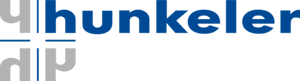 zensmart is showing Logo featuring the word "hunkeler" in bold blue letters, with a stylized design of four mirrored gray "h" shapes forming a square on the left side of the image. with print workflow automation